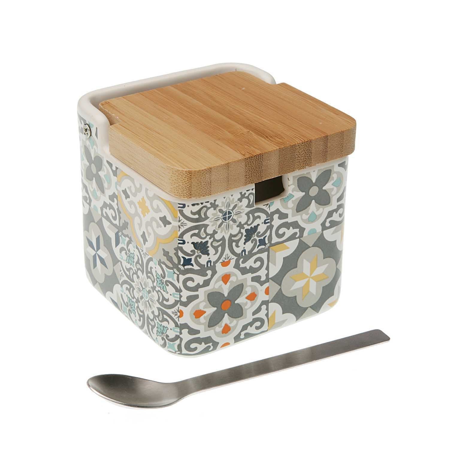 Zuccheriera “MAIOLICA” Con Coperchio Bamboo - BIONDI HOME